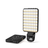 Magnetic Selfie Light clipped to iPhone as magsafe light; slim phone selfie light with adjustable color.