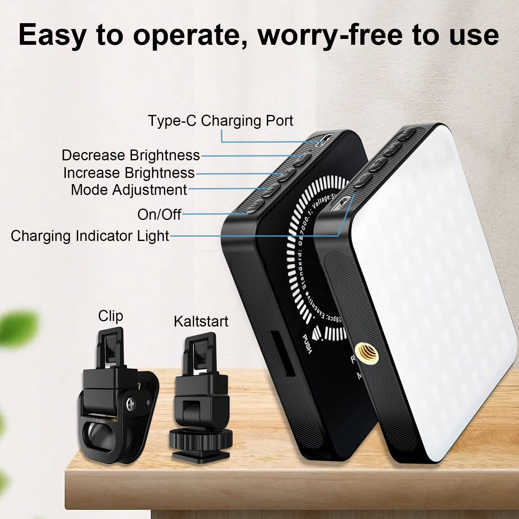 Magnetic Selfie Light clipped to iPhone as magsafe light; slim phone selfie light with adjustable color.