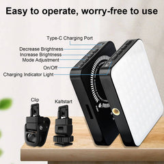 Magnetic Selfie Light clipped to iPhone as magsafe light; slim phone selfie light with adjustable color.