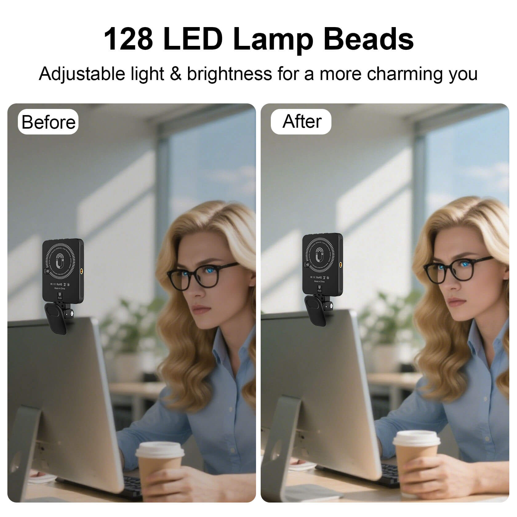 Magnetic Selfie Light clipped to iPhone as magsafe light; slim phone selfie light with adjustable color.