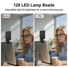 Magnetic Selfie Light clipped to iPhone as magsafe light; slim phone selfie light with adjustable color.