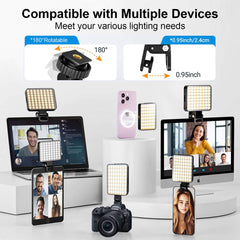 Magnetic Selfie Light clipped to iPhone as magsafe light; slim phone selfie light with adjustable color.